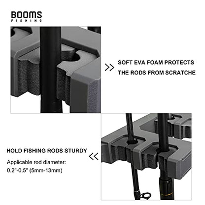 Booms Fishing Rod Holder for Garage: Wall Mount Fishing Pole Holders for Garage | Fishing Rod Rack Holds Up to 10 Rods, Vertical/Horizontal/Ceiling Fishing Pole Racks, WV4 Black - color: Black