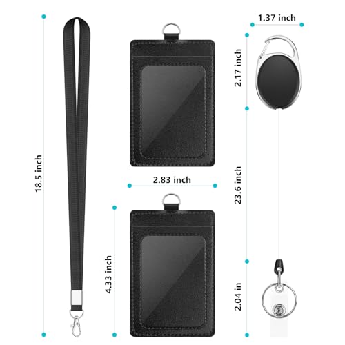 DUPENCD 2 Pack Badge Holders, Vertical PU Leather ID Badge Card Holder with Detachable Neck Lanyard Strap and Retractable Badge Reel ID Card Holders Set, Detachable Keychain, Cruise Ship Cards Holder