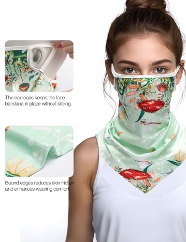 FISHEAL UV Sun Protection Face Scarf Mask, Breathable Gardening Face Cover Neck Gaiter with Ear Loops Bandana for Men Women - color: Green Dragonfly