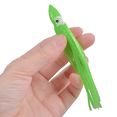 Fishing Squid Skirts Lures Octopus Skirts Trolling Lures Soft Plastic Fishing Tackle Squid Bait for Saltwater Bass Salmon Trout - color: Green, size: 3.54in - 30pcs
