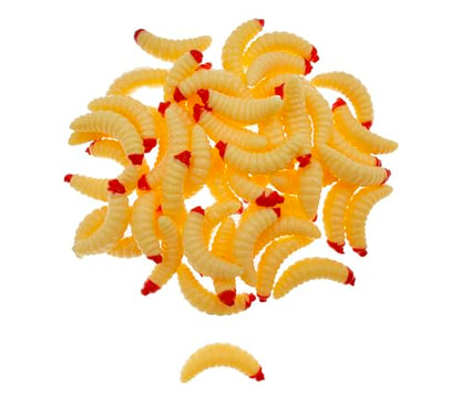 50pcs-1Inch Bass Fishing Worms Lures,Silicone Soft Maggot Baits Bread Worm Fishing Lure,5 Color - color: Beige