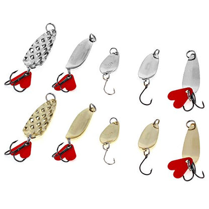 10pcs Metal Spoons Lures Kit with Hook Tackle Box, Hard Fishing Lures, Sequin Baits for Trout, Panfish, Bass