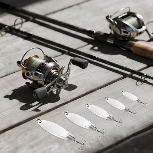 Fishing Lures Spoons, Trout Lures 5pcs/30pcs Hard Metal Spinner Bass Baits 5 Sizes Casting Spoon Hooks for Salmon Bass in 1/5oz 1/4oz 3/8oz 1/2oz 3/4oz - color: 5PCS-7g/10g/14g/18g/21g