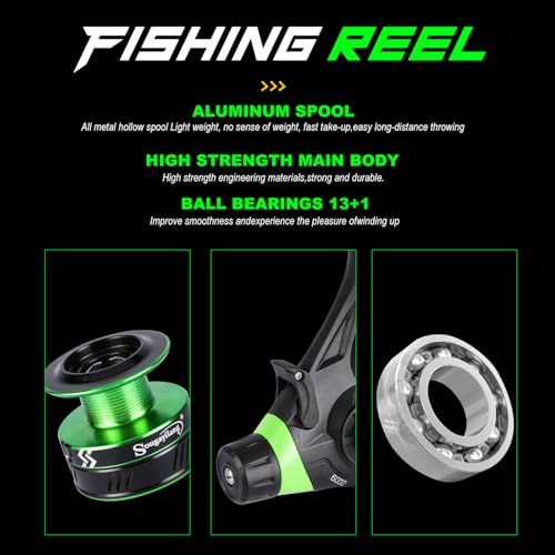 Sougayilang 3 Piece Surf Fishing Rod Combo Medium/Heavy Travel Spinning Rod with 4000/5000 Size Reel Baitfeeder Combo(9'/10'/11'12') - color: green, size: 9ft-Spinning-3Pc-M