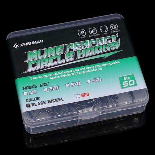 XFISHMAN-Inline-Circle-Hooks-Saltwater-Freshwater-for-Catfish-Tuna-Bass-Octopus-Hooks-Big-Hook-Fishing 50 Pack - color: Black, size: 1/0 50-Pack