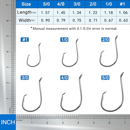 Circle Hooks Freshwater Saltwater Fishing Hooks 2X Strong High Carbon Steel Offset Catfish Fishing Hooks, Variety of Different Sizes - color: 150pcs hooks