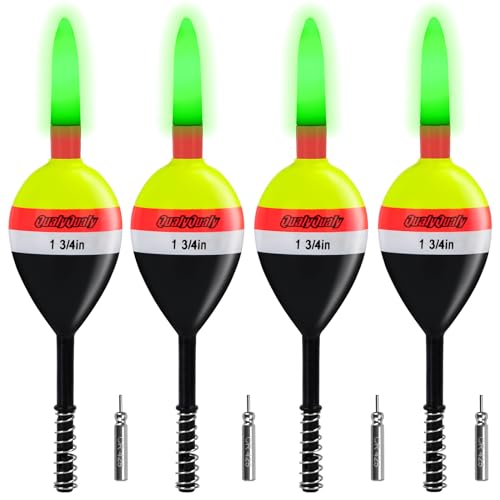 QualyQualy 4PCS Lighted Slip Bobbers Fishing Floats Glow in the Dark Spring Bobber for Crappie Walleyes Fishing - color: 1.75in - 4pcs