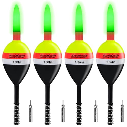 QualyQualy 4PCS Lighted Slip Bobbers Fishing Floats Glow in the Dark Spring Bobber for Crappie Walleyes Fishing - color: 1.75in - 4pcs
