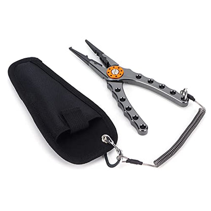 Fishing Pliers Saltwater, Split Pliers Hook Remover, with Safety Lock, Split Pliers Tools, with Sheath and Lanyard, Aluminum Alloy Multi Function Fish Tools - color: Gray
