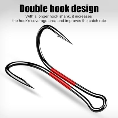 Weedless Double Fishing Hooks, 50PCS 1/0 2/0 3/0 4/0 Bass Hooks, Sharp High Carbon Steel Barbed Hook for Freshwater Saltwater Fishing Lures - size: 1/0#
