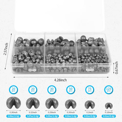 Caleb 200/320Pcs Split Shot Fishing Weights Sinkers, Removable Lead Fishing Weights, Premium Duckbill Reusable Fishing Sinkers for Freshwater Saltwater Bass Trout Fishing Accessories - 5/6 Sizes - size: 320PCS/6 SIZE
