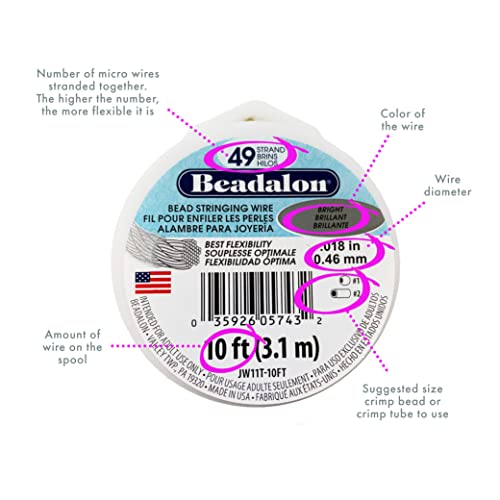 Beadalon 49 Strand Stainless Steel Bead Stringing Wire, .018 in / 0.46 mm, Satin Gold, 30 ft / 9.2 m - color: Satin Gold, style: .018 in / 0.46 mm, 30 ft / 9.2 m