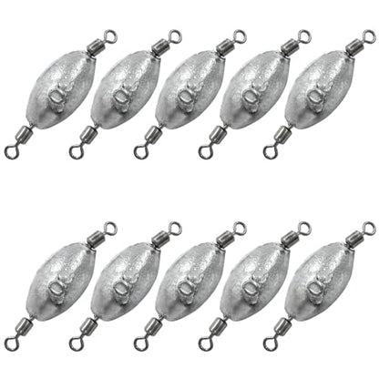 Uenhoy Fishing Weights Inline Trolling Fishing Sinker Tackle with Inner Swivels, Oval Drop Casting Fishing Weight Sinkers - size: 1 oz, 10pcs