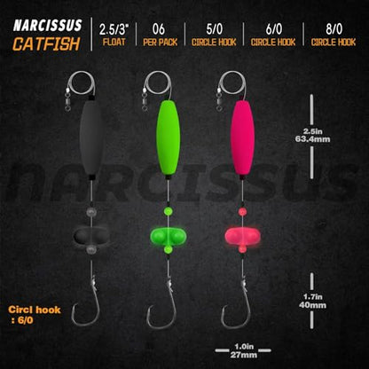 Narcissus Catfish Rigs Set – 6 Pre-Tied Rigs with 2 Sinker Sliders, Float Rigs Tackle, Santee Rig, Circle Hooks 6/0 – Complete & Ready-to-Use Kit - color: Hook Size 6/0-Weight 2 oz New