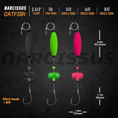 Narcissus Catfish Rigs Set – 6 Pre-Tied Rigs with 2 Sinker Sliders, Float Rigs Tackle, Santee Rig, Circle Hooks 6/0 – Complete & Ready-to-Use Kit - color: Hook Size 6/0-Weight 2 oz New