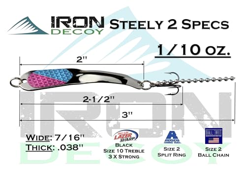 IRON DECOY Spoon Fishing Lures 3-Pack, Multi-Species Metal Spoons for Trout, Walleye, Bass, Salmon, Pike, Ice Fishing & Trolling, Vibrating Spoon Lure Kit - color: Ice Pack #2, 1/10 oz