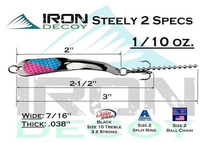 IRON DECOY Steely Fishing Lure Spoon, Casting, Trolling, Jigging, Ice, Lake, River, Stream, Freshwater, Trout, Bass, Walleye, Salmon, Crappie, Pike - color: Prism, size: 1/10 OZ