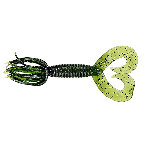 Yamamoto 5" Double Tail Hula Grub - Realistic Easy-to-Use Soft Plastic Fishing Lure Bait with Free-Flowing Skirt - 10 Pack - size: 5 inch, style: Fading Watermelon With Black and Small Gold Flake