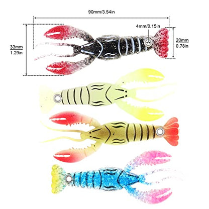 4pcs 3.5inch Crayfish Fishing Lures Bait, Lifelike Crayfish Fishing, Silicone Soft Crawfish Lures Bait Artificial Crawfish for Carp Bass