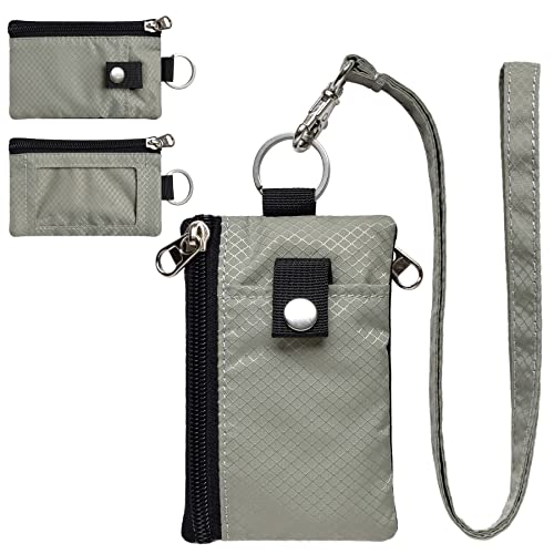 CHENSPRX Minimalist RFID Blocking Small Wallet with ID Window,WaterResistant Zip Id Case Wallet with Lanyard Keychain for Cards,Cash,Travel,Women,Men - color: Grey