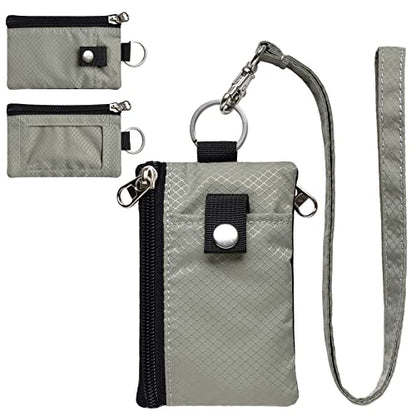 CHENSPRX Minimalist RFID Blocking Small Wallet with ID Window,WaterResistant Zip Id Case Wallet with Lanyard Keychain for Cards,Cash,Travel,Women,Men - color: Grey