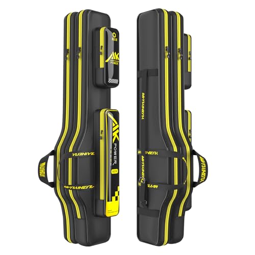 Fishing Rod Case & Bag Triple-Layer - 1680D Oxford, Wire-Reinforced Anti-Deforming, Foldable Portable, Quick-Access Compartments, Fishing Gift for Men Anglers - color: Black, size: 51.18inch, style: Double - Layer