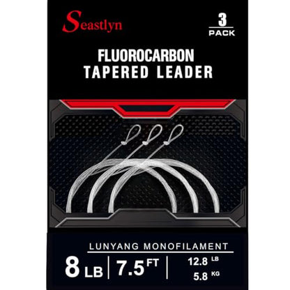 3-Pack Fluorocarbon Fishing Line Pre-Tied Loop Fly Fishing Tapered Leader 7.5FT 9FT 12FT 0X 1X 2X 3X 4X 5X 6X 7X 8-26LB - size: 7.5FT-8lb