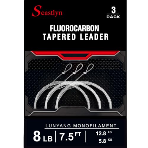 3-Pack Fluorocarbon Fishing Line Pre-Tied Loop Fly Fishing Tapered Leader 7.5FT 9FT 12FT 0X 1X 2X 3X 4X 5X 6X 7X 8-26LB - size: 7.5FT-8lb