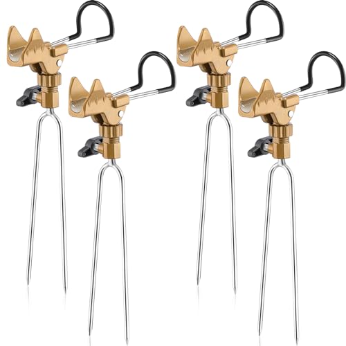 Libima 4 Pieces Fishing Rod Holders for Bank Upgraded Stainless Steel Pole Holders 360 Degree Adjustable Rod Stand for Men Father Beach Fishing Equipment Birthday Gift - color: Gold