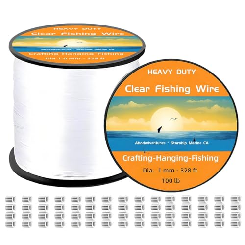 Aboda Clear Fishing Line 0.2-1 mm, Strong Invisible Nylon Fishing Wire 8-100 lb Test Includes Crimp Sleeves, Clear String for Hanging Decorations Balloons Garlands Beading Crafts & Jewelry - size: 1mm, 328ft, 100lb