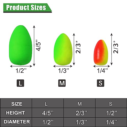 80/60/45 PCS Bullet Fishing Foam Floats Snell Float Surf Pompano Rigs Float for Spinner Rig Making Fly Fishing Strike Indicators for Trout Catfish Walleye