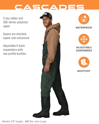 FROGG TOGGS Cascades 2-ply Poly/Rubber Waterproof Fishing Bootfoot Chest Wader for Fishing - color: Felt, size: 9