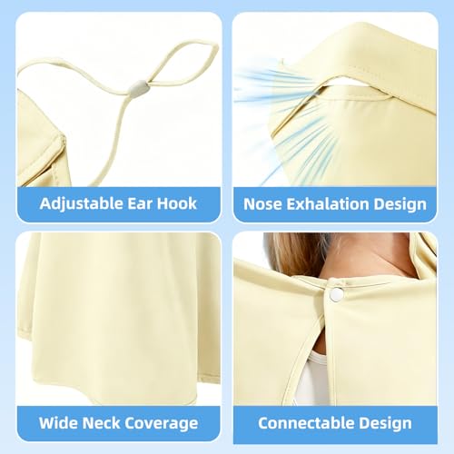UPF 50+ Sun Protection Face Mask with Neck Coverage, UV Face Mask for Outdoor Activities, Unisex Breathable Sun Mask - style: Pale Yellow