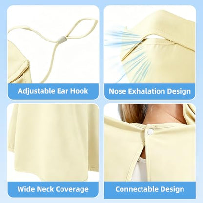 UPF 50+ Sun Protection Face Mask with Neck Coverage, UV Face Mask for Outdoor Activities, Unisex Breathable Sun Mask - style: Pale Yellow