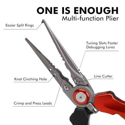 TRUSCEND Easy Use Lockable Fishing Pliers with Tungsten Carbide Cutter, Innovative Ergonomic Handy Handle, Saltwater Corrosion Resistant Teflon Coated Fishing Tool, Light Multi-Function Fishing Gear - color: B1-gold