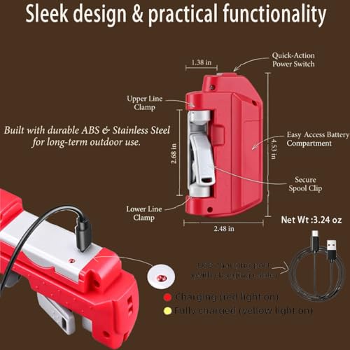 Electric Knot Assist -Automatic Electric Fishing Knot Assist Machine | Quickly ties GT & FG knots, portable line tying device, professional fishing gear for river, reservoir, lake and coastline - color: Red+Grey