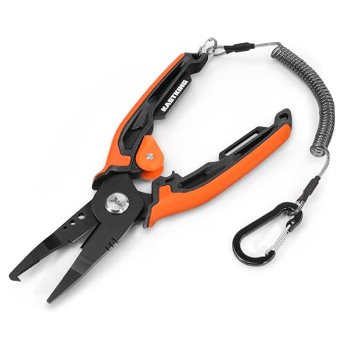 KastKing AeroVice 7.5” Fishing Pliers, 420 Stainless Steel, Uni-Body Construction, Lightweight & Corrosion-Resistant, Multi-Function Jaws, Braid Cutters, Sheath, Lanyard & Carabiner - style: 7.5'' Split Ring Nose