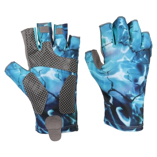 Fishing Gloves, 1 Pair Breathable Fingerless Sun Protection Gloves for Men Women Kayaking Rowing Cycling Hiking, Blue (M Size)