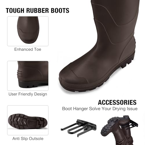 FISHINGSIR Fishing Waders for Men, 2-Ply Nylon/PVC Waterproof Women Chest Wader with Boots, Bootfoot Hunting Waders - color: Brown, size: M12