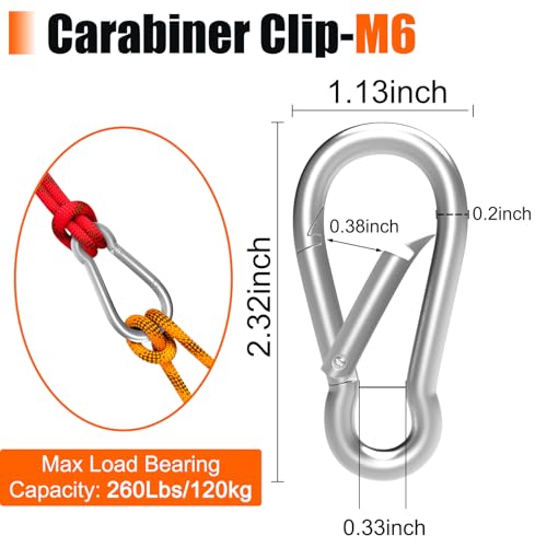 Heavy-Duty Carabiner Clip 1.57"–5.5", Black/Silver Spring Snap Hook, Quick Link Keychain Clip for Keys, Swing Set, Camping, Fishing, Hiking & Traveling (120–1350 lbs) - color: Silver, size: 2.36 inch (M6) - 50 pcs