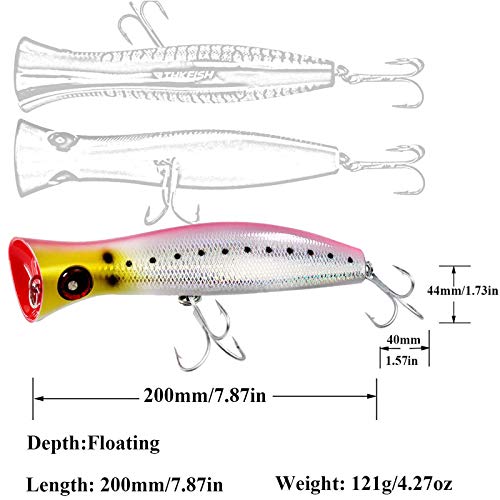 THKFISH Topwater Saltwater Fishing Lures GT Popper with 3X Strong Hook, Surf Fishing 1pc / 3pcs - color: 3pcs 3Colors (RedLaser+ BlueLaser+ GreenLaser )