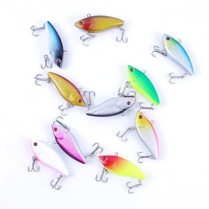 10Pcs Fishing Lures VIB Hard Baits Lipless Crankbaits Sinking Lures for Bass Trout Perch Salmon 2in/0.16oz