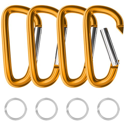 sprookber 4" & 5" Extra Large Aluminum Carabiner D Ring, Caribeener Clips, Spring Snap Hook for Keychain Clip, Set of 4 - color: yellow-4", size: 4 inch