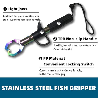 Pro Fishing Gear Fishing Tool Set, Fishing Pliers with Lanyard, Fish Lip Gripper, Fillet Knife, Fishing Braid Scissors, Nylon Sheath, Retractable Tool Tether, Sharpener, Fishing Gifts for Men - color: Red+colorful