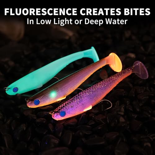 TRUSCEND Shadtale Easy Catch Soft Fishing Lures with BKK Hooks - Trembly Sinking and Vibrating Swim for More Bites, Pre-Rigged Swimbaits for Bass, Trout, Crappie, Walleye, Freshwater Saltwater Fishing - color: A-3",1/6oz