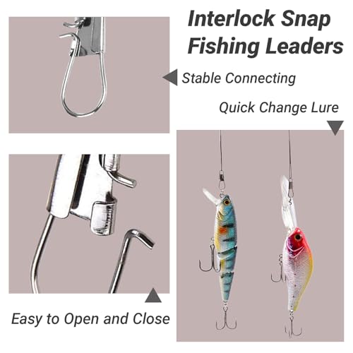 QISHUO Stainless Steel Fishing Leader Saltwater Snap Rigs Wire Leader Line High Strength Fishing Leaders Bait White Nickel 60pcs