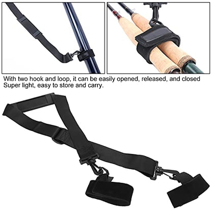 Fishing Rod Shoulder Strap | Adjustable Sling Band for 2 + Rods | Convenient Carry Belt for Travel/Hiking/Boating | Lightweight Nylon & EVA Material | 63-112cm Length