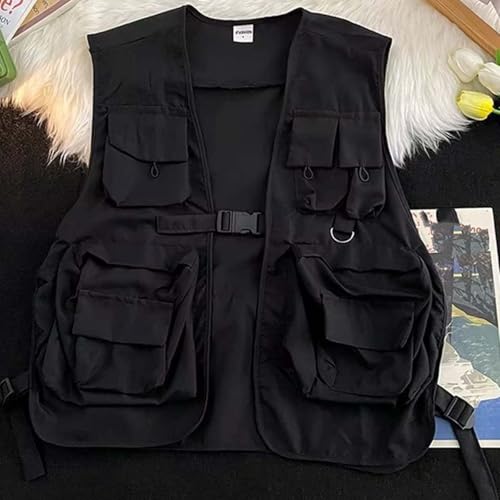 Fishing Vest - Fishing Vests for Men Lightweight Zip Up Sleeveless Utility Jackets Softshell Outwear Vests with Pockets - color: 01# Black, size: X-Large