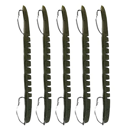 DeLong Lures – Made in USA 6" Bass Fishing Worms, Pre-Rigged Weedless & Unrigged Soft Plastic Baits, Anise-Scented Durable Lures for Freshwater & Saltwater - color: Green Pumpkin