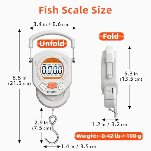 Fishing Scale Luggage Scale 132lb/60kg Digital Fish Scale, Fish Weight Scale with Backlit LCD Display, Luggage Weight Scale with 4 Units, 2 AAA Batteries, Hanging Scale for Fishermen Travelers - style: Battery Powered